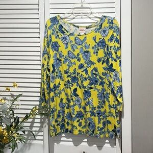 Yellow and Blue Floral Top